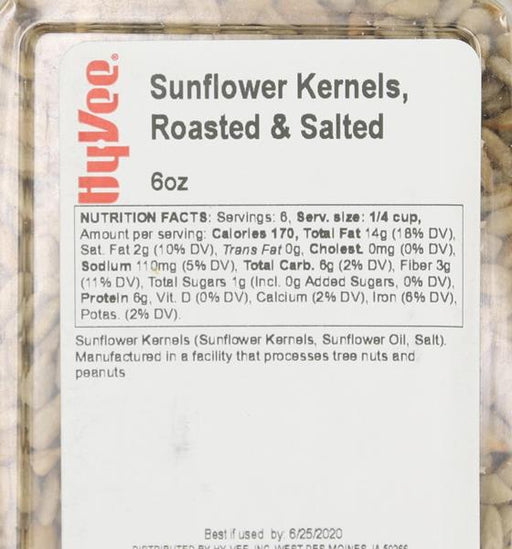 Hy-Vee Sunflower Kernels, Roasted & Salted - 6 Ounce