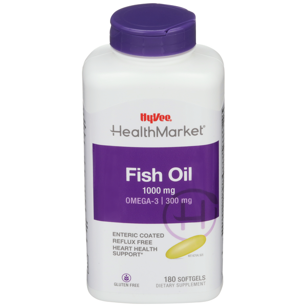Hy-Vee HealthMarket Fish Oil 1000mg - Omega-3 Enteric Coated Softgels - 180 Count