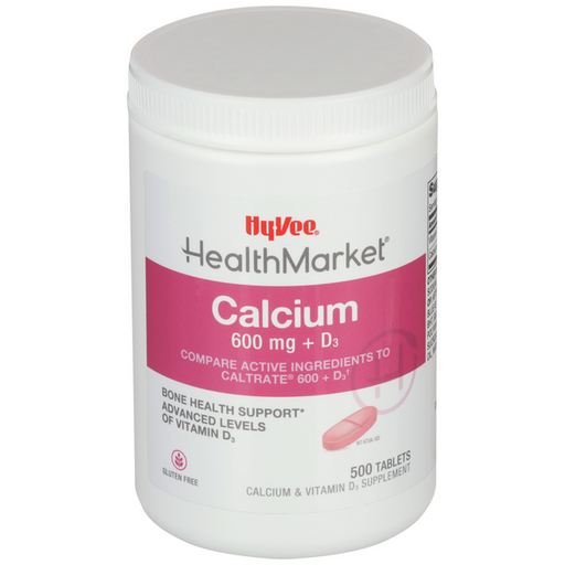 Hy-Vee HealthMarket Calcium 600 + D3 Caplets - 500 Count