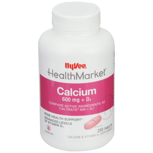 Hy-Vee HealthMarket Calcium 600 + D3 Caplets - 250 Count