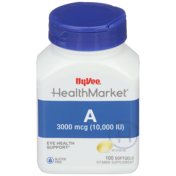 Hy-Vee HealthMarket All Natural Vitamin-A 10,000 IU Softgels - 100 Count