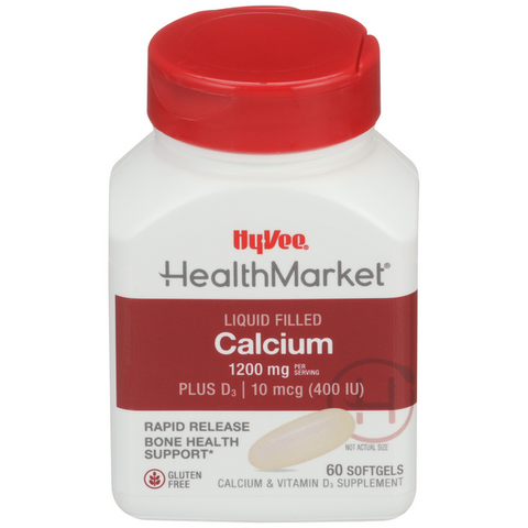 Hy-Vee HealthMarket Liquid Filled Calcium 600 + D3 Dietary Supplement Softgels - 60 Count
