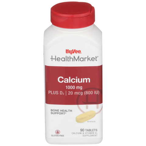 Hy-Vee HealthMarket Calcium 1000 +D Coated Caplets - 90 Count