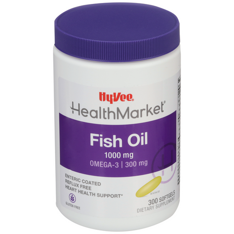 Hy-Vee HealthMarket Fish Oil Dietary Supplement 1000mg Enteric Coated Softgels - 300 Count