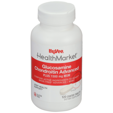 Hy-Vee HealthMarket Glucosamine Chondroitin Advanced Plus 1500mg MSM Coated Tablets - 120 Count