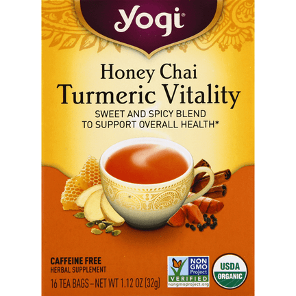 Yogi Tea Organic Caffeine Free Honey Chai Turmeric Vitality Bags 16 Count - 1.12 Ounce