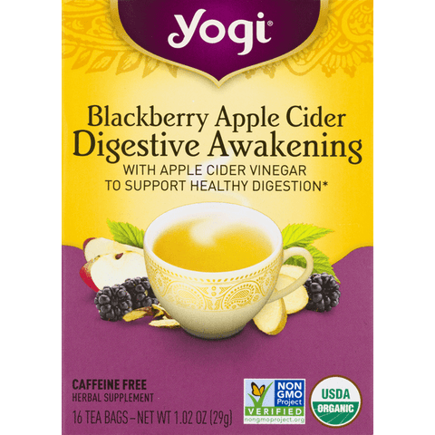 Yogi Tea Digestive Awakening Blackberry Apple Cider Organic Caffeine Free 16 Count - 1.02 Ounce
