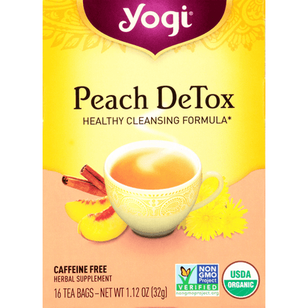 Yogi Organic Caffeine Free Peach DeTox Tea 16 Count Bags - 1.12 Ounce