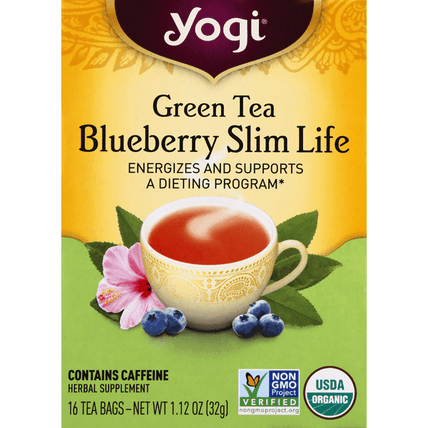 Yogi Organic Green Tea Blueberry Slim Life Tea Bags 16 Count - 1.12 Ounce