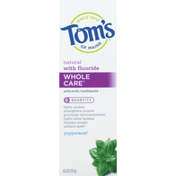 Tom's of Maine Whole Care Peppermint Toothpaste - 4 Ounce