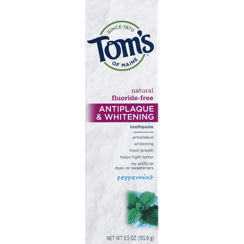 Tom's of Maine Fluoride-Free Antiplaque & Whitening Peppermint Toothpaste - 5.5 Ounce