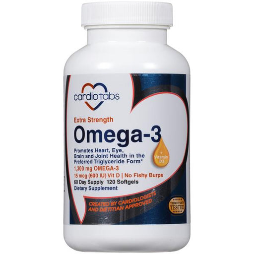 CardioTabs Omega-3 Extra Strength + Vitamin D3 Dietary Supplement Softgels - 120 Count
