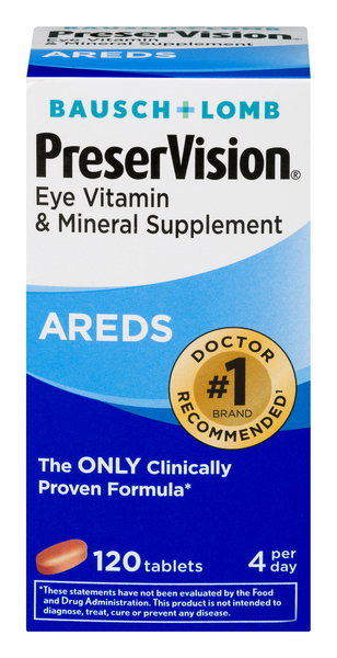 Bausch + Lomb PreserVision AREDS Eye Vitamin & Mineral Supplement Tablets - 120 Each