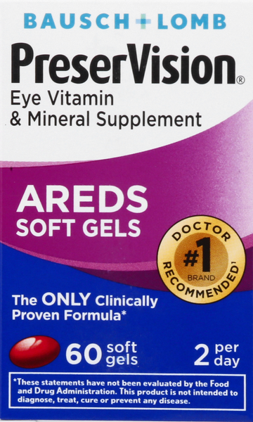 Bausch + Lomb PreserVision Eye Vitamin & Mineral  Supplement AREDs Soft Gels - 60 Each