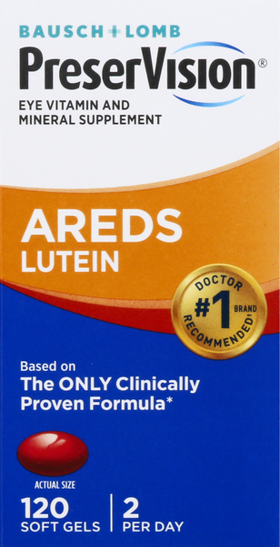 Bausch + Lomb PreserVision Eye Vitaming & Mineral Supplement AREDS Lutein Soft Gels - 120 Each
