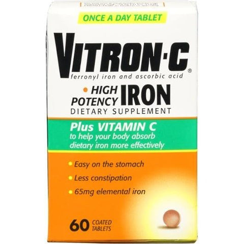 Vitron-C Iron Plus Vitamin C Coated Tablets - 60 Each