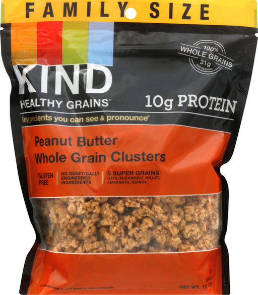 Kind Healthy Grains Granola Clusters, Whole Grain, Peanut Butter, Family Size - 17 oz