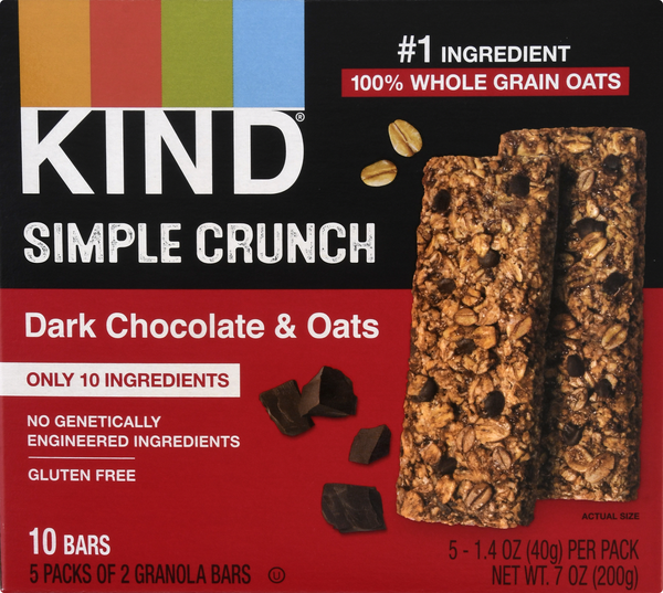 KIND Simple Crunch Dark Chocolate & Oats Granola Bars 5-1.4 oz Packs - 7 Ounce