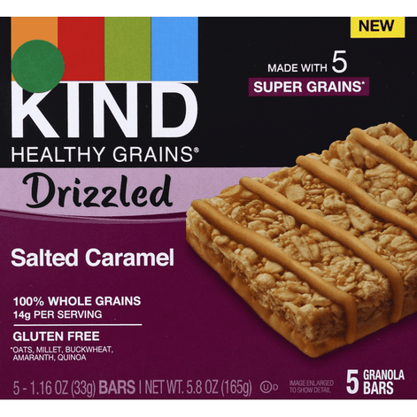 KIND Healthy Grains Drizzled, Salted Caramel 5-1.16 oz Bars - 5.8 Ounce
