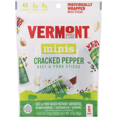 Vermont Smoke & Cure Minis Beef & Pork Sticks Cracked Pepper - 3 Ounce