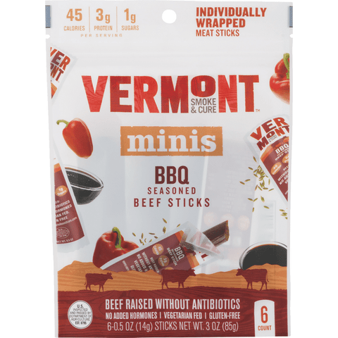 Vermont Smoke & Cure Minis Beef Sticks Bbq Seasoned 6-.05 Oz - 3 Ounce