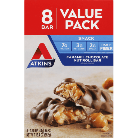 Atkins Caramel Chocolate Nut Roll Bar - 8 Count