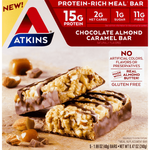 Atkins Chocolate Almond Caramel Bar 5-1.69 oz Bars - 8.47 Ounce