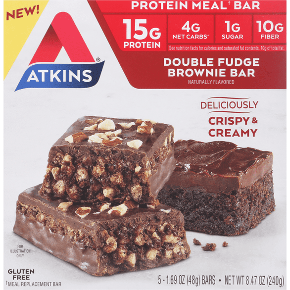 Atkins Protein Meal Bar, Double Fudge Brownie Bar 5-1.69 oz - 8.47 Ounce