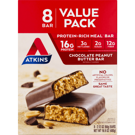 Atkins Chocolate Peanut Butter Meal Bars 8-2.1 oz Bars - 16.9 Ounce