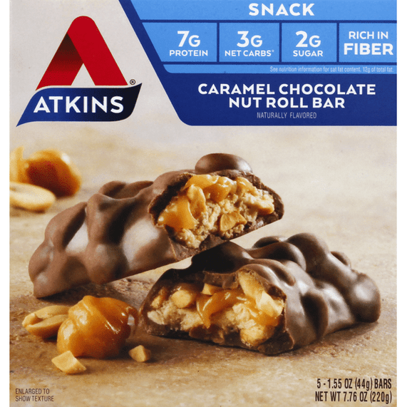 Atkins Caramel Chocolate Nut Roll Snack Bars 5-1.55 oz. Bars - 7.76 Ounce