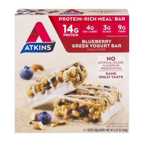 Atkins Blueberry Greek Yogurt Meal Bars 5-1.69 oz Bars - 8.47 Ounce