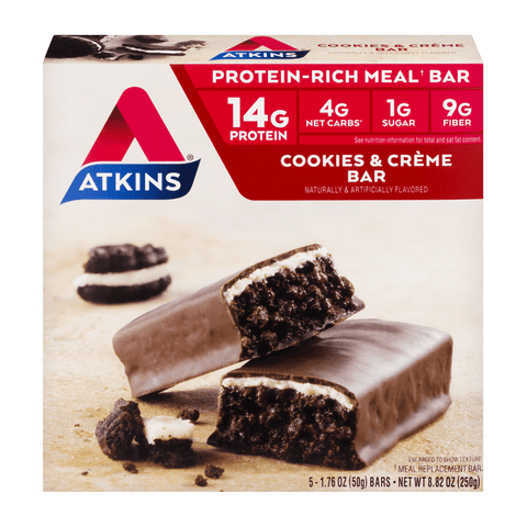 Atkins Cookies & Creme Protein-Rich Meal Bar 5-1.76 oz Bars - 8.82 Ounce