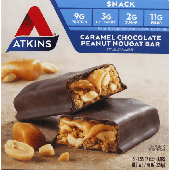 Atkins Caramel Chocolate Peanut Nougat Snack Bars 5-1.55 oz. Bars - 7.76 Ounce