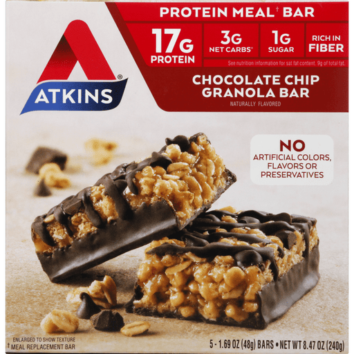 Atkins Chocolate Chip Granola Bars 5-1.69 oz. Bars - 8.47 Ounce