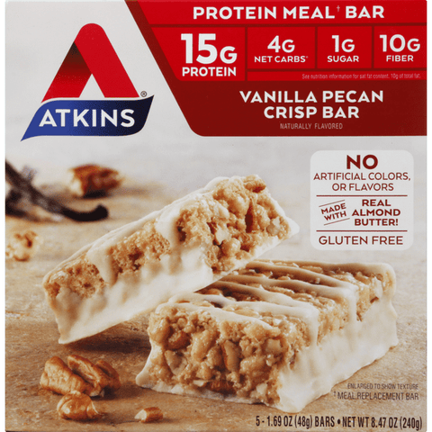 Atkins Protein-Rich Meal Bar Vanilla Pecan Crisp Bar 5-1.69 oz Bars - 8.47 Ounce