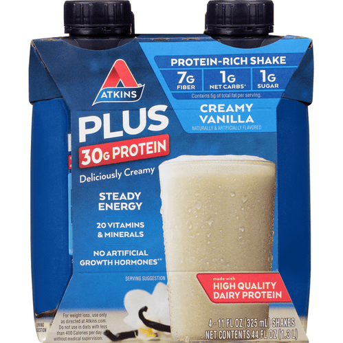 Atkins Plus Protein & Fiber Creamy Vanilla Shake 4Pk - 11 Ounce