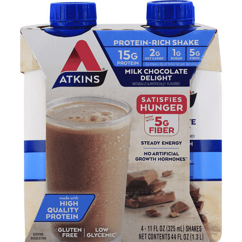 Atkins Milk Chocolate Delight Protein Rich Shakes 4Pk - 11 Ounce