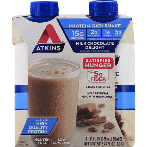 Atkins Milk Chocolate Delight Protein Rich Shakes 4Pk - 11 Ounce
