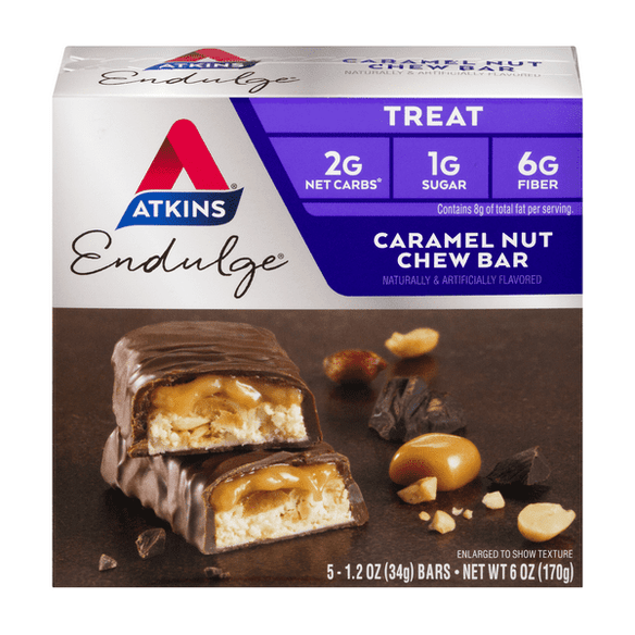 Atkins Endulge Caramel Nut Chew Treat Bars 5-1.2 oz Bars - 6 Ounce