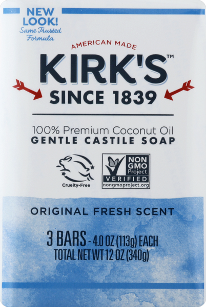 Kirk's Original Coconut Oil Castile Soap 3-4 Oz - 12 Ounce