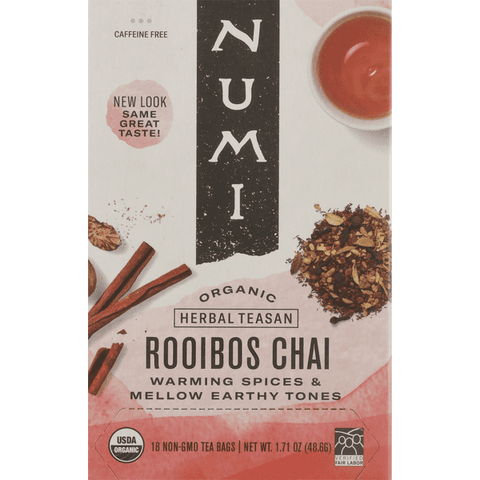 Numi Organic Rooibos Chai Caffeine Free Herbal Tea 18 Count - 1.71 Ounce