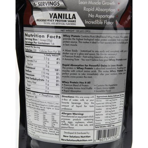 New Solutions Vanilla Whey Protein - 1 Pound