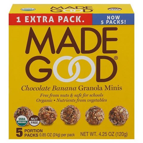 Made Good Granola Minis, Organic, Chocolate Banana, 5 Count - 4.25 Once