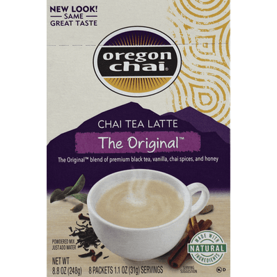 Oregon Chai The Original Chai Tea Latte Powdered Mix Packets 8 Count - 1.1 Ounce