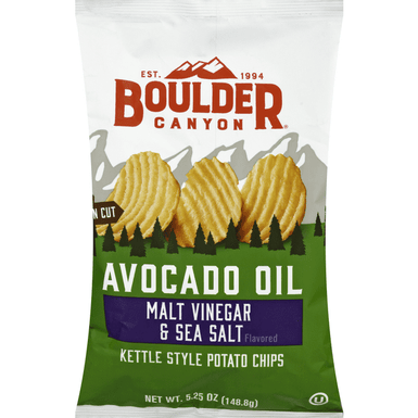 Boulder Canyon Avocado Oil Malt Vinegar & Sea Salt Canyon Cut Kettle Cooked Potato Chips - 5.25 Ounce