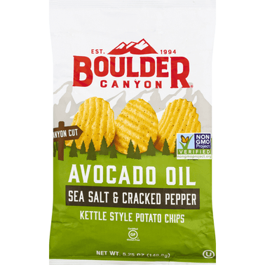 Boulder Canyon Avocado Oil Sea Salt & Cracked Pepper Canyon Cut Kettle Cooked Gluten Free Chips - 5.25 Ounce
