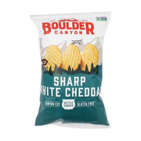Boulder Canyon Sharp White Cheddar Canyon Cut Kettle Cooked Gluten Free Chips - 6 Ounce
