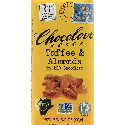 Chocolove Milk Chocolate, Toffee & Almonds, 33% Cocoa - 3.2 Ounce