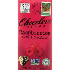 Chocolove Dark Chocolate, Raspberries, 55% Cocoa - 3.1 Ounce