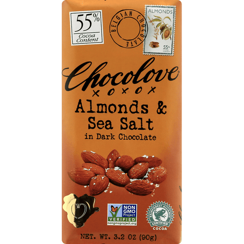 Chocolove Dark Chocolate, Almonds & Sea Salt, 55% Cocoa - 3.2 Ounce